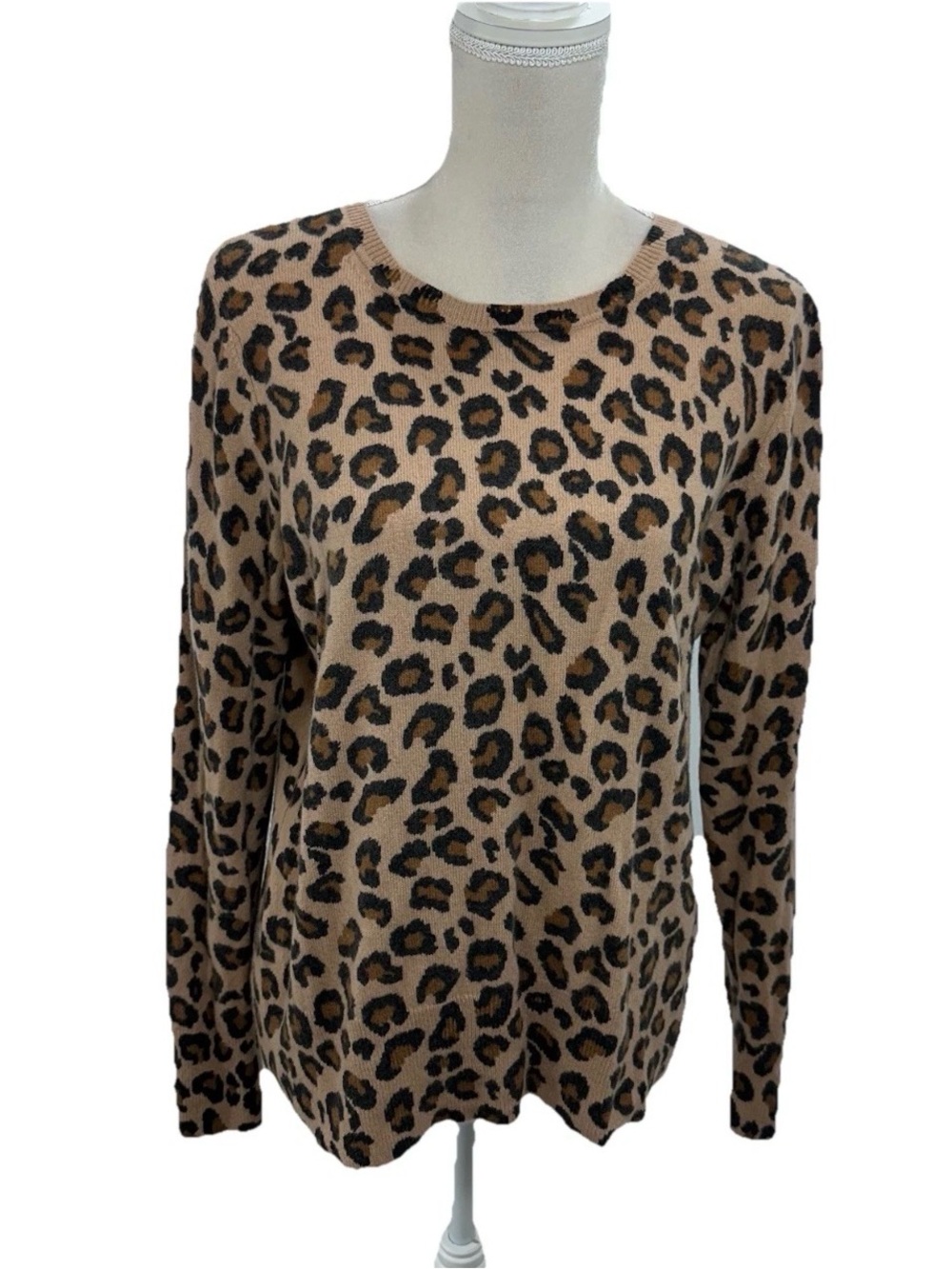 Leopard Print Cashmere Crewneck Sweater - Brown/Black
